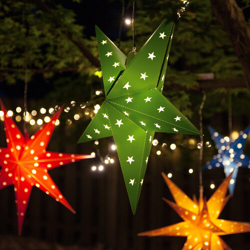 Battery Operated 18" Green Aurora Superstar TM 5 Point Star Light, Fold-Flat, LED Lights, Outdoor Rated