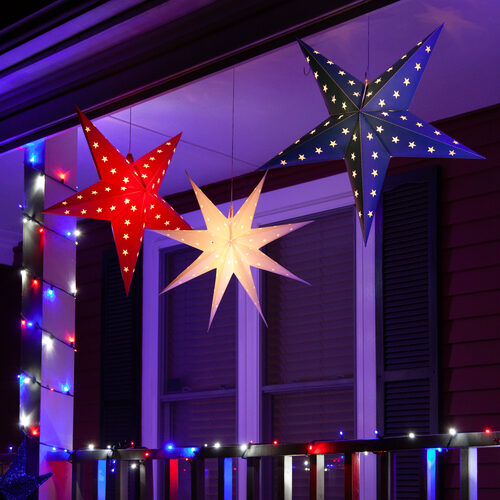 Battery Operated 30" Blue Aurora Superstar TM 5 Point Star Light, Fold-Flat, LED Lights, Outdoor Rated