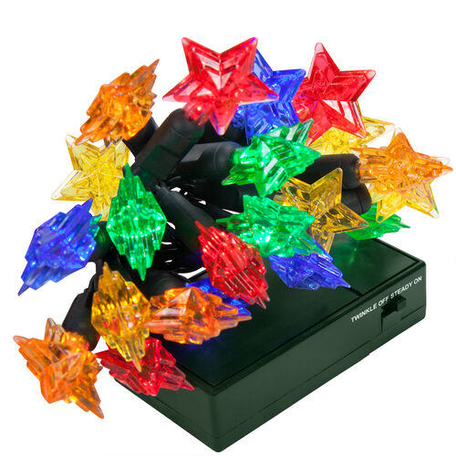 Multicolor Battery Operated Star LED Lights, Green Wire