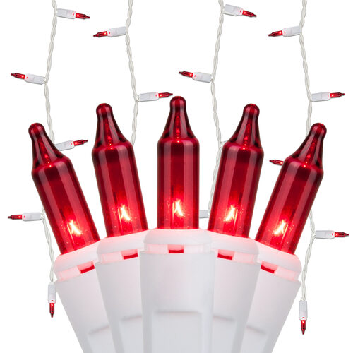 150 Red Mini Icicle Lights on White Wire