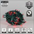 50 Kringle Traditions 5mm Red LED Christmas Lights, Green Wire, 6" Spacing, Balled Set