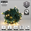 50 Kringle Traditions 5mm Warm White LED Christmas Lights, Green Wire, 6" Spacing, Balled Set