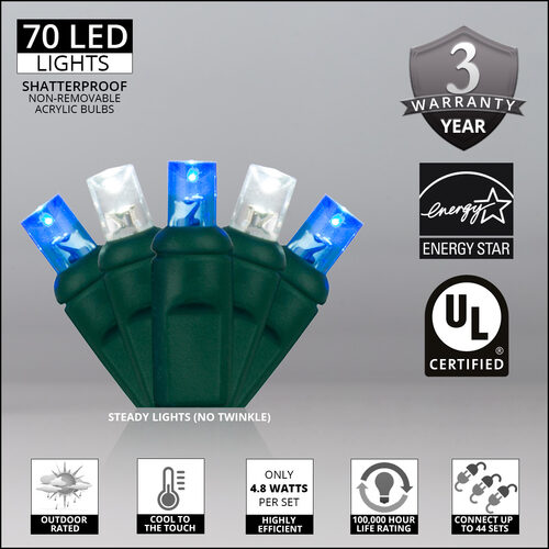 Wintergreen 19258 20 Battery Operated Blue 5mm LED Lights, Green Wire