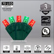 70 5mm Red, Green LED Christmas Lights, Green Wire, 4" Spacing