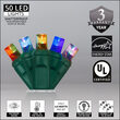 50 5mm Multi Color Color Change LED Christmas Lights, Green Wire, 4" Spacing