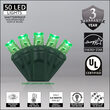 50 5mm Green LED Christmas Lights, Green Wire, 6" Spacing