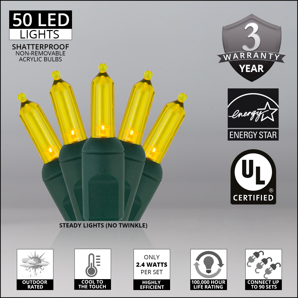 T5 Gold LED Christmas Tree Lights on Green Wire - Wintergreen