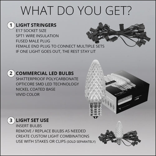 C9 Warm White OptiCore Commercial LED Christmas Lights, 25 Lights, 25'