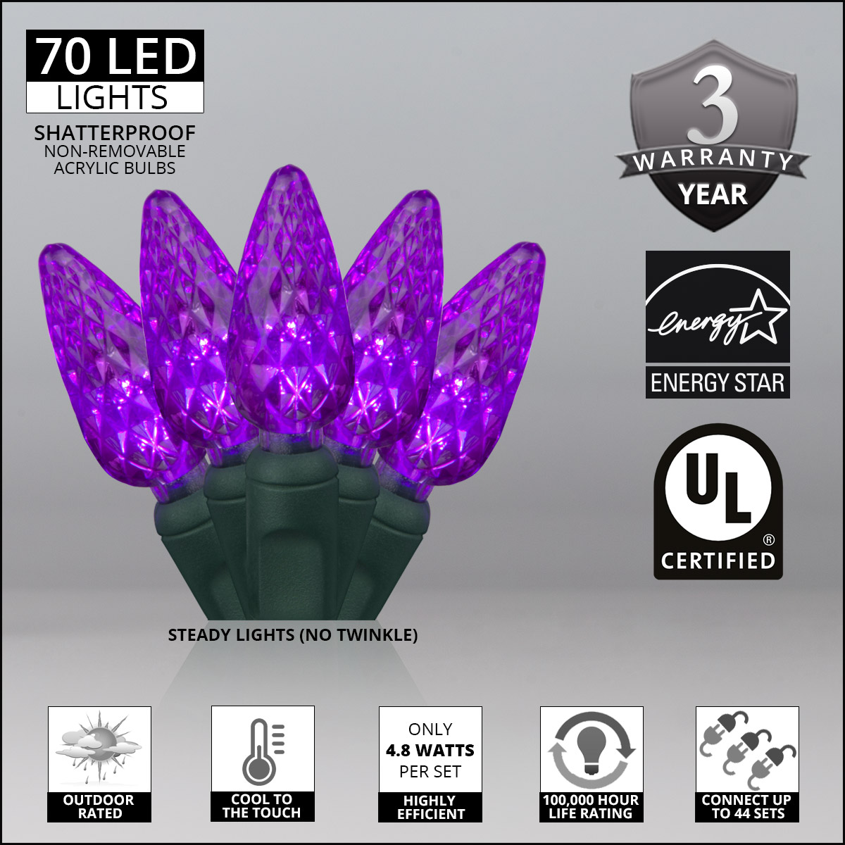 C6 Strawberry Purple LED Christmas Lights on Green Wire