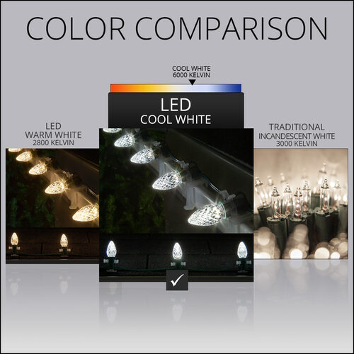 C7 Cool White Twinkle OptiCore Commercial LED Christmas Lights, 25 Lights, 25'