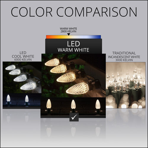 C9 Warm White Twinkle OptiCore Commercial LED Christmas Lights, 25 Lights, 25'