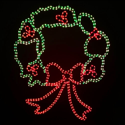 Large Christmas Wreath Motif, Red and Green Lights - Wintergreen