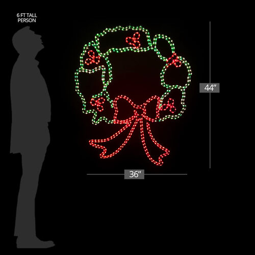 44" Large Christmas Wreath Motif, Red and Green Lights 