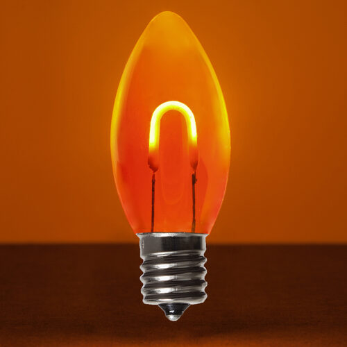 C9 Transparent Shatterproof Amber FlexFilament LED Bulbs 