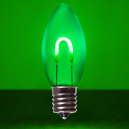 C9 Transparent Shatterproof Green FlexFilament LED Bulbs 