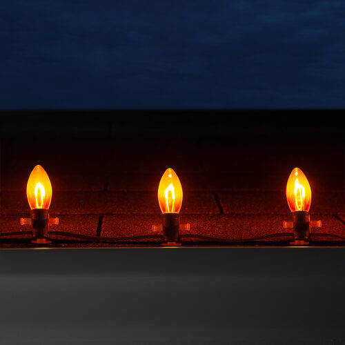 C9 Transparent Shatterproof Amber FlexFilament LED Bulbs 