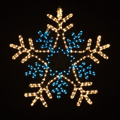 26" 50 Point Double Star Center Snowflake, Blue and Clear Lights 