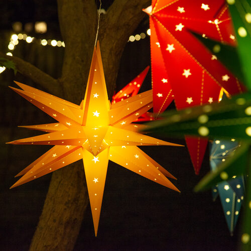 17" Yellow Aurora Superstar TM Folding Star Light, Fold-Flat, LED Lights, Outdoor Rated