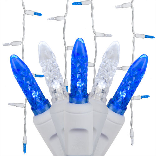 70 Blue, White M5 LED Icicle Lights on White Wire