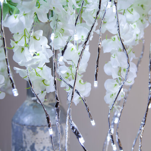 36" Silver Lighted Willow Falling Branches, Cool White LED, Twinkle