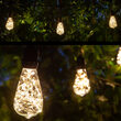 30' Warm White LEDimagine TM Patio String Light Set with 10 ST64 Fairy Light Bulbs on Black Wire, with Drops