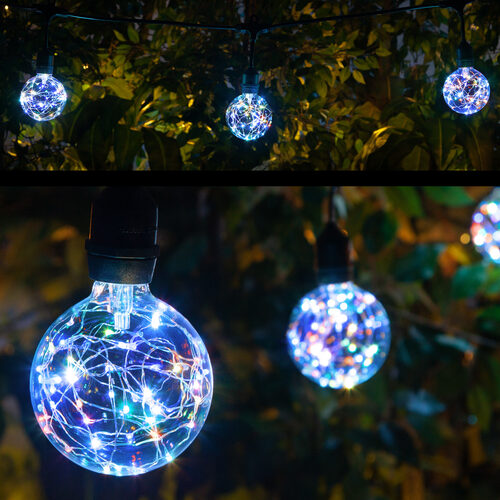 30' RGB Color Change LEDimagine TM Patio String Light Set with 10 G95 Fairy Light Bulbs on Black Wire, with Drops