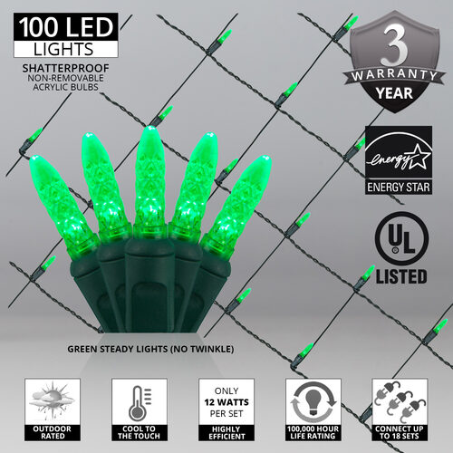 4' x 6' Green M5 LED Christmas Net Lights, 100 Lights on Green Wire
