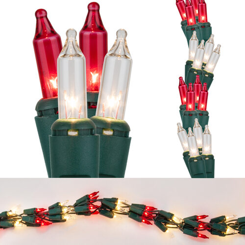 9' Garland Lights, 300 Red/Clear Lights, Green Wire