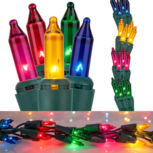 9' Garland Lights, 300 Multicolored Lamps, Green Wire