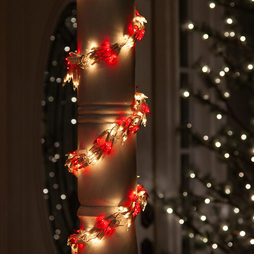 18' Garland Lights, 600 Red/Clear Lights, White Wire