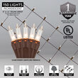 6" x 12' Clear Mini Christmas Trunk Wrap Lights, 150 Lights on Brown Wire