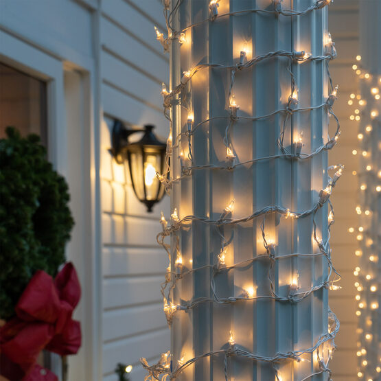 Clear Mini Christmas Column Wrap Lights on White Wire Wintergreen
