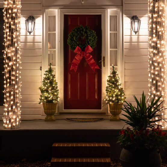 White Frost Mini Christmas Column Wrap Lights on White Wire
