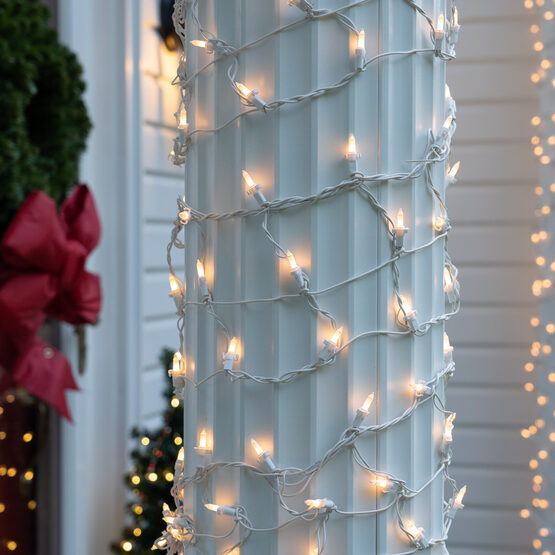 White Frost Mini Christmas Column Wrap Lights on White Wire