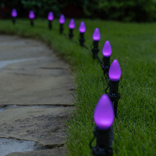 C7 Purple Smooth OptiCore Halloween LED Pathway Lights, 25 Lights, 4.5 Inch Stakes, 25'