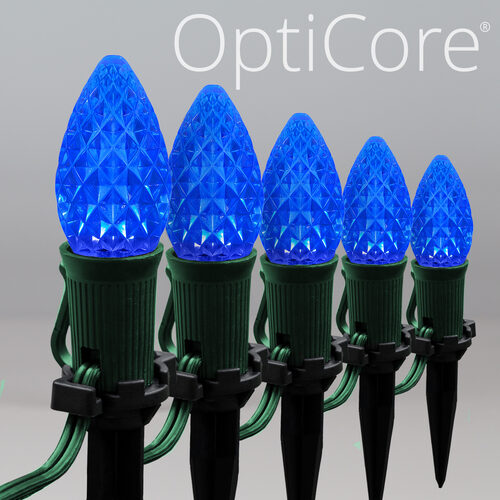 C7 Blue OptiCore Christmas LED Pathway Lights, 25 Lights, 4.5 Inch Stakes, 25'