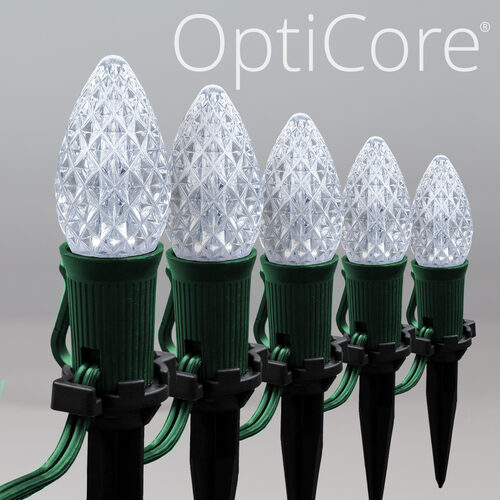 C7 Cool White OptiCore Christmas LED Pathway Lights, 25 Lights, 4.5 Inch Stakes, 25'