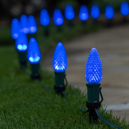 C9 Blue OptiCore Christmas LED Pathway Lights, 25 Lights, 4.5 Inch Stakes, 25'