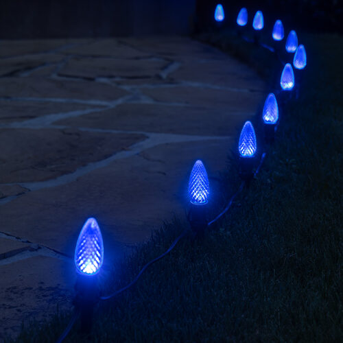 C9 Blue OptiCore Christmas LED Pathway Lights, 25 Lights, 4.5 Inch Stakes, 25'