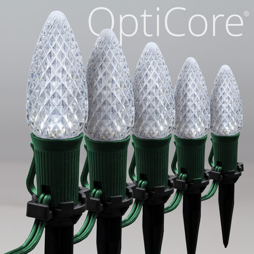C9 Cool White OptiCore Christmas LED Pathway Lights, 25 Lights, 4.5 Inch Stakes, 25'