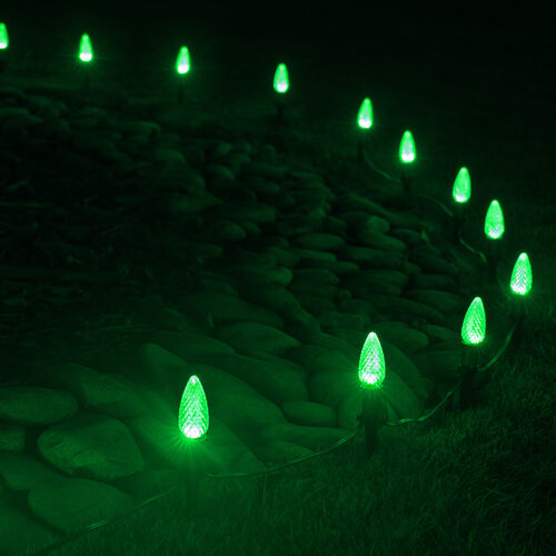 C9 Green OptiCore Christmas LED Pathway Lights, 25 Lights, 4.5 Inch Stakes, 25'
