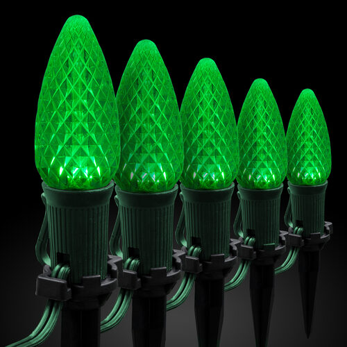 C9 Green OptiCore Christmas LED Pathway Lights, 25 Lights, 4.5 Inch Stakes, 25'