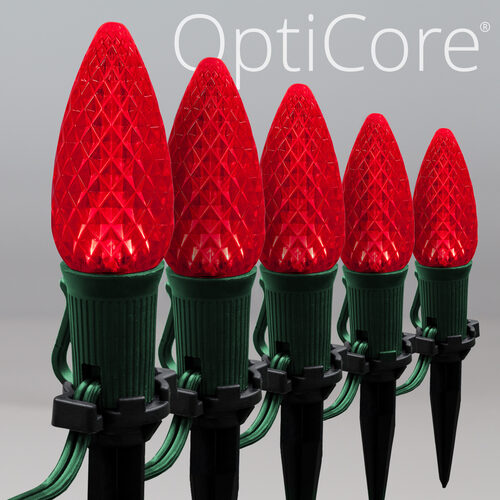 C9 Red OptiCore Christmas LED Pathway Lights, 25 Lights, 4.5 Inch Stakes, 25'