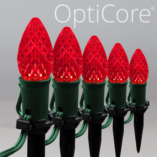 C7 Red OptiCore Christmas LED Pathway Lights, 25 Lights, 4.5 Inch Stakes, 25'