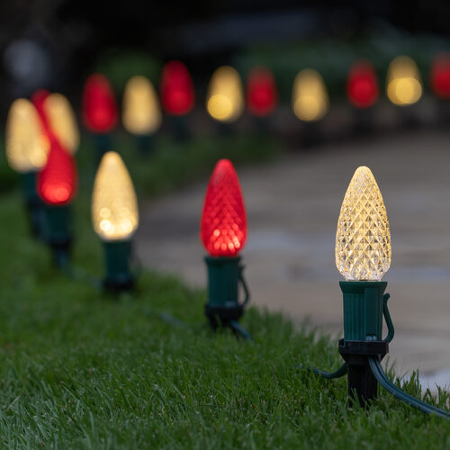 C9 Red / Warm White OptiCore Christmas LED Pathway Lights, 50 Lights, 4.5 Inch Stakes, 50'