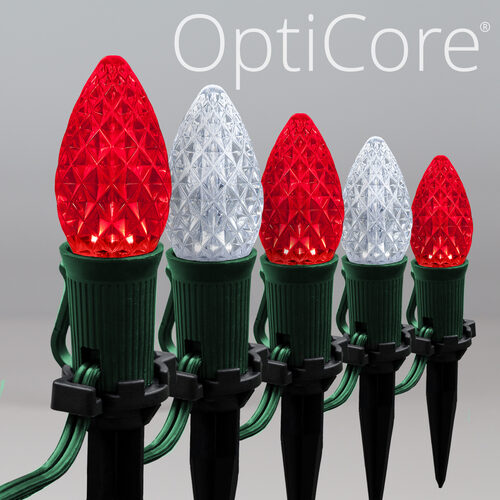 C7 Cool White / Red OptiCore Christmas LED Pathway Lights, 50 Lights, 4.5 Inch Stakes, 50'