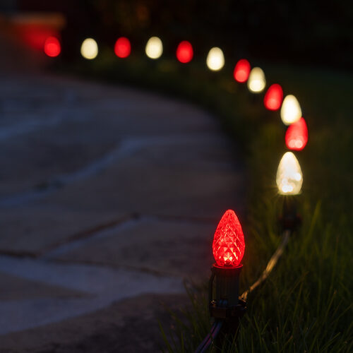C7 Red / Warm White OptiCore Christmas LED Pathway Lights, 50 Lights, 4.5 Inch Stakes, 50'