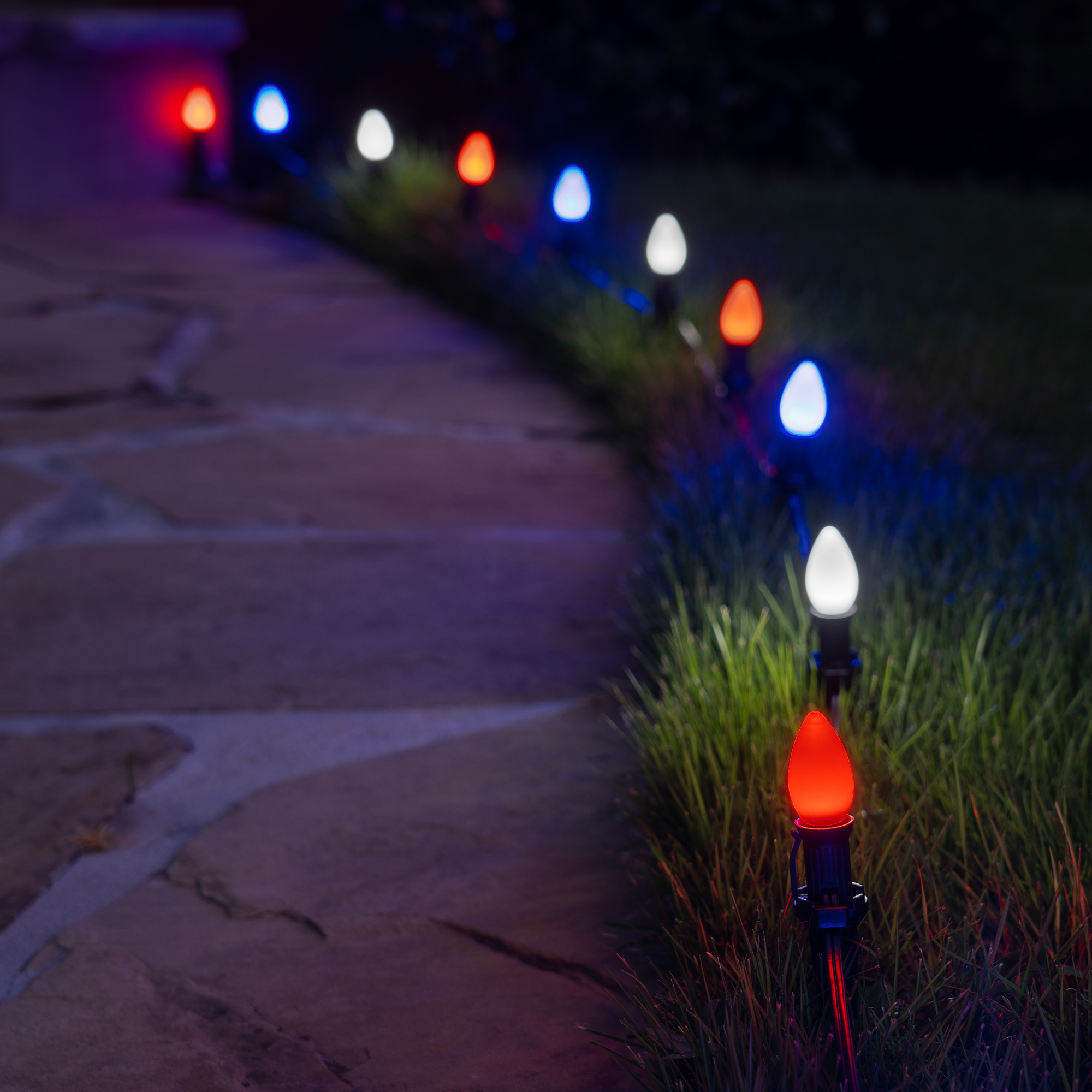 blue pathway lights