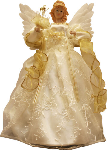 14" Gold and Ivory Animated Fiber Optic Angel Tree Topper
