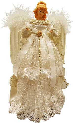 16.5" Ivory and Gold Angel Tree Topper